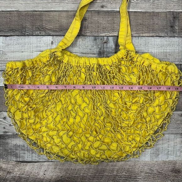 Vintage Jeffrey Lawrence for Lawrence Bentley Yellow Metallic Fishnet Hobo Bag - Picture 8 of 10